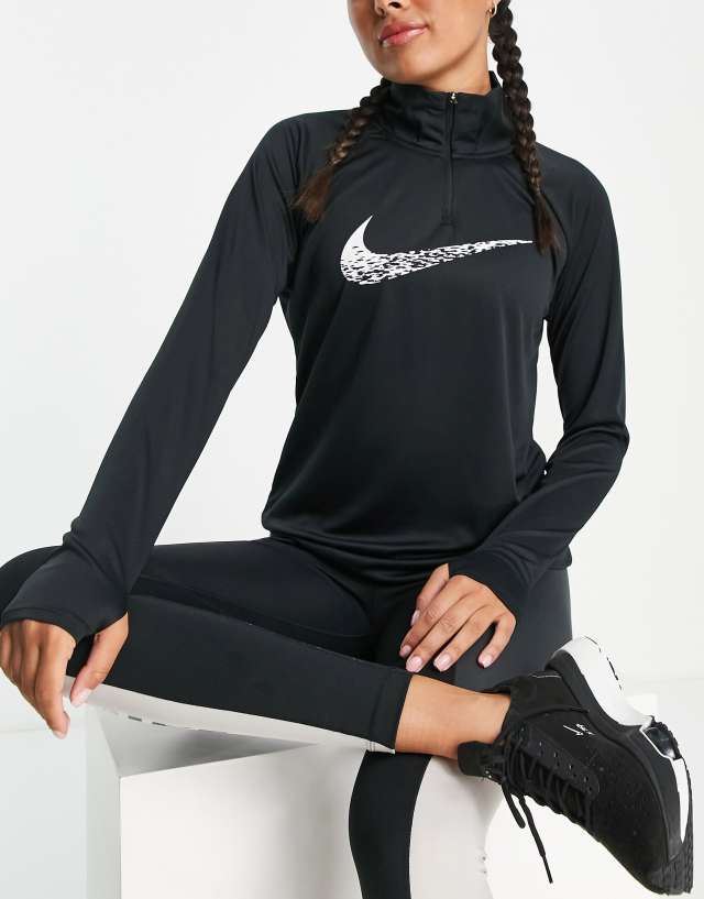 Nike Running Dri-FIT Swoosh half-zip midlayer long sleeve top in black