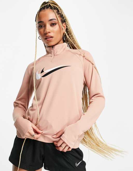 Nike running swoosh logo quarter zip top in online pink