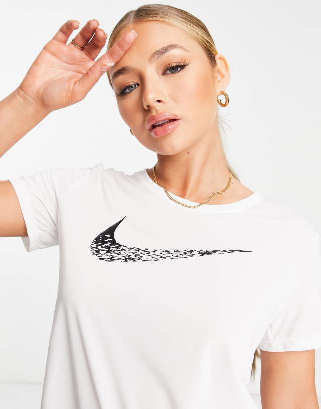 Nike Running Dri-FIT Swoosh logo t-shirt in white