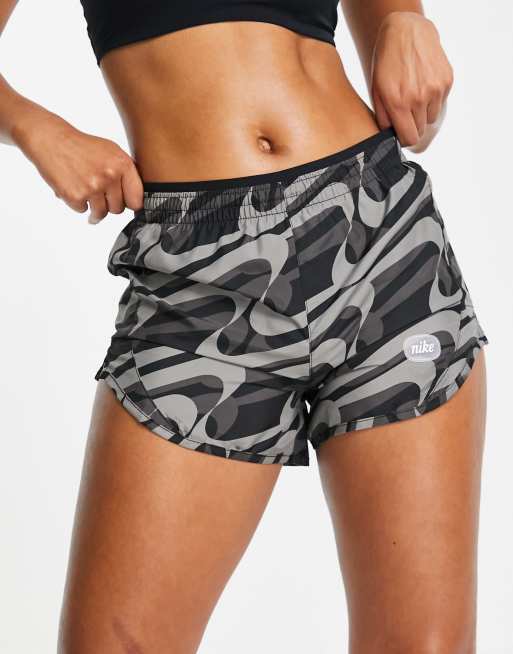 Nike Running Dri FIT Tempo all over print shorts in gray