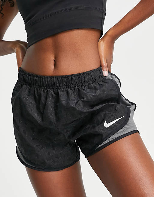 Nike Running Dri-FIT Tempo leopard print shorts in black | ASOS