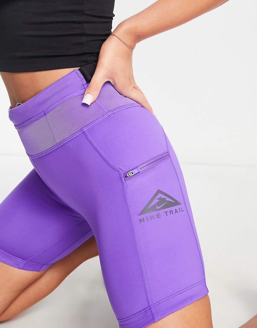 Nike Running Dri-FIT Trail Epic Luxe mid-rise legging shorts in purple