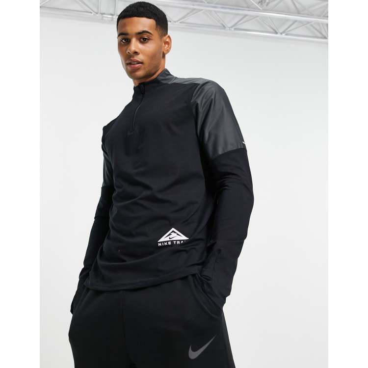 Voorbeeld String string Schat Nike Running Dri-FIT Trail half-zip long sleeve top in black | ASOS