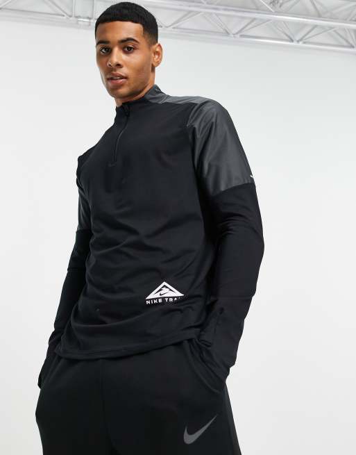 Nike Running Dri FIT Trail half zip long sleeve top in black