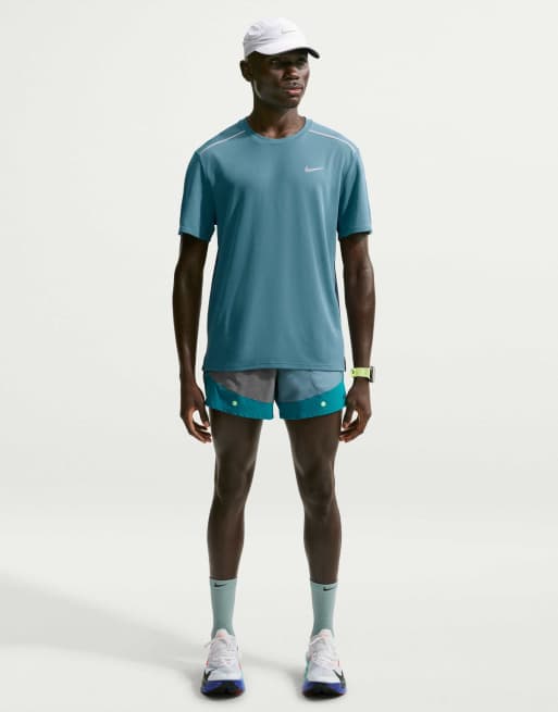 Nike Running Dri-FIT UV Miler Short-Sleeve Top in Blue, 4 of 4