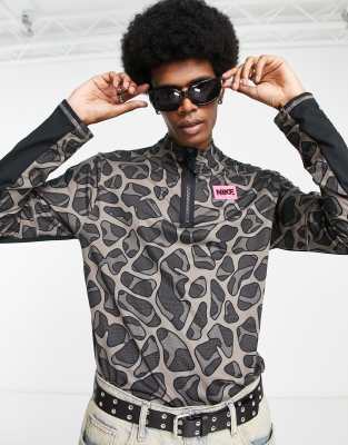 Nike Running DYE Element Dri-FIT half zip printed top in brown - ASOS Price Checker