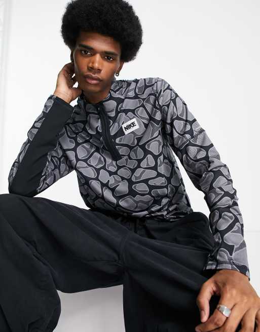 Nike Running - DYE Element Dri-FIT - Top grigio con zip corta e stampa