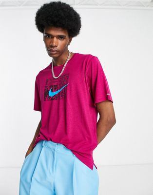Nike Running DYE Miler Dri-FIT graphic t-shirt in pink - ASOS Price Checker
