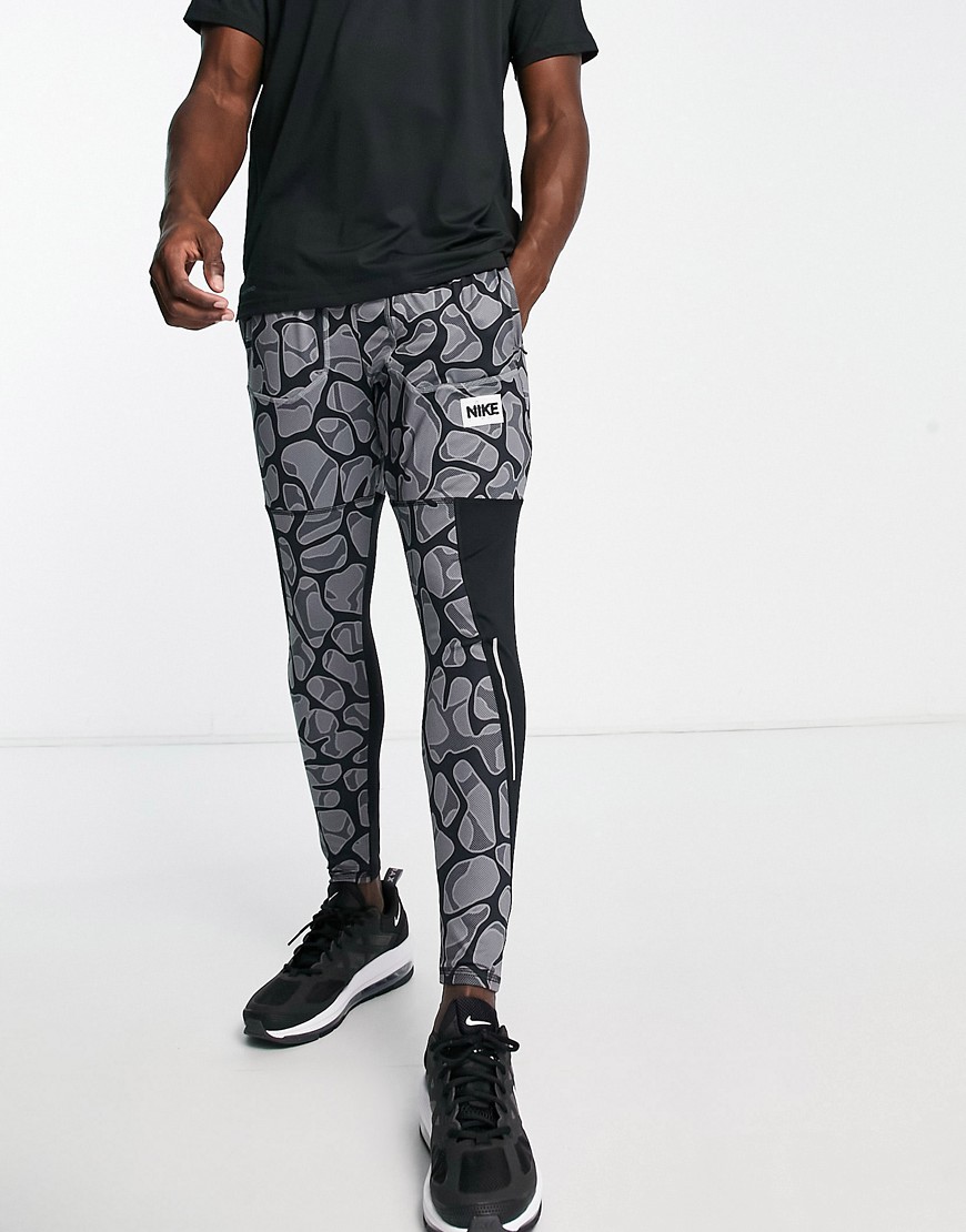 Nike Running DYE Stride Dri-FIT printed joggers in grey-Black