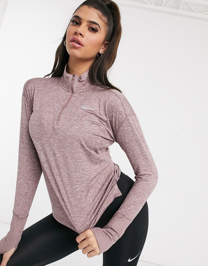 Nike Running – Element – Brungrå tröja med halvlång dragkedja-Lila