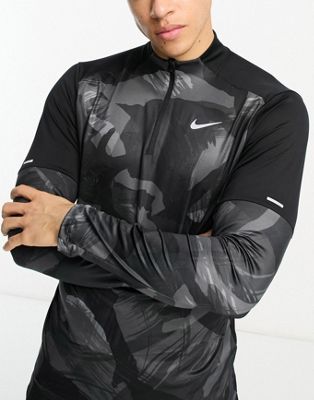 Nike Running Element camo half zip sweat in black | ASOS