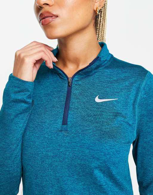 Nike Running Element Dri FIT 1 4 zip top in teal blue ASOS