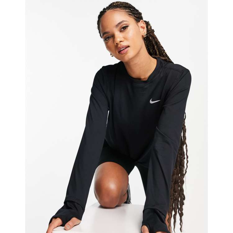 Nike Dri Fit Womens Black Long Sleeve Mesh Back Running Athletic Shirt X- Small