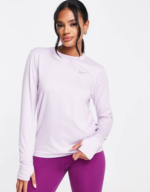 Nike Running Element Dri-FIT crew long sleeve t-shirt in lilac | ASOS