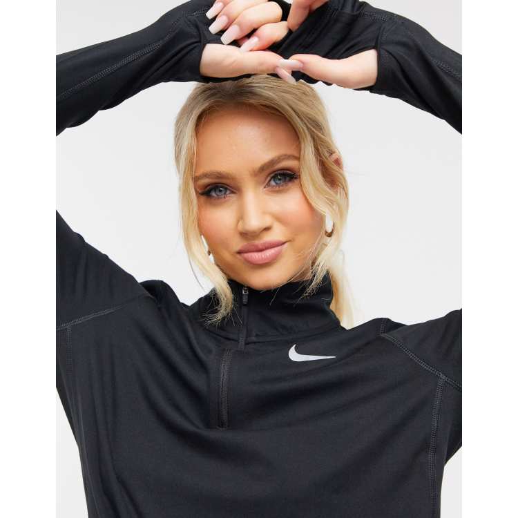 Nike Running Element Dri FIT half zip long sleeve top in black