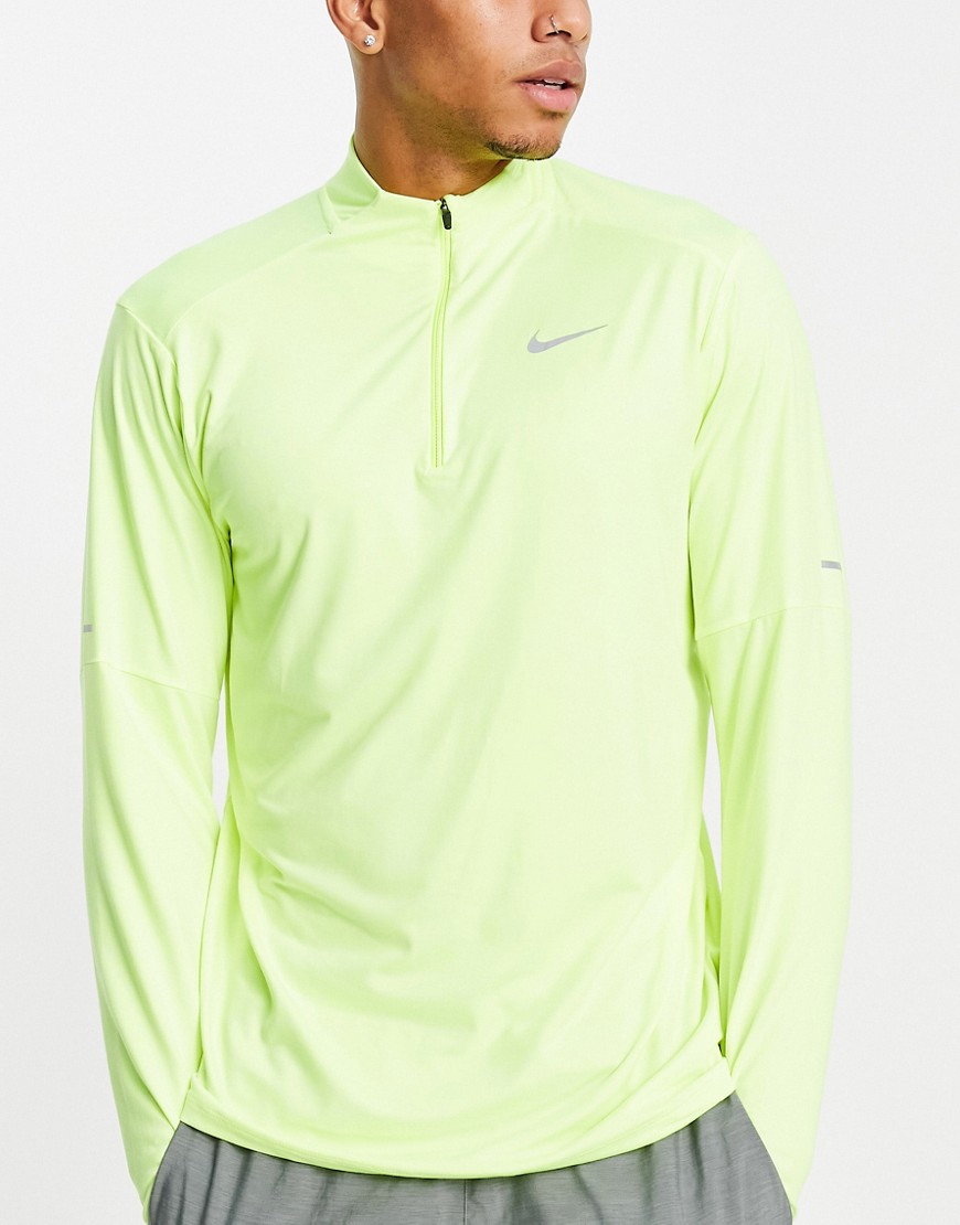 Nike Running Element Dri-FIT half zip long sleeve top in volt-Yellow