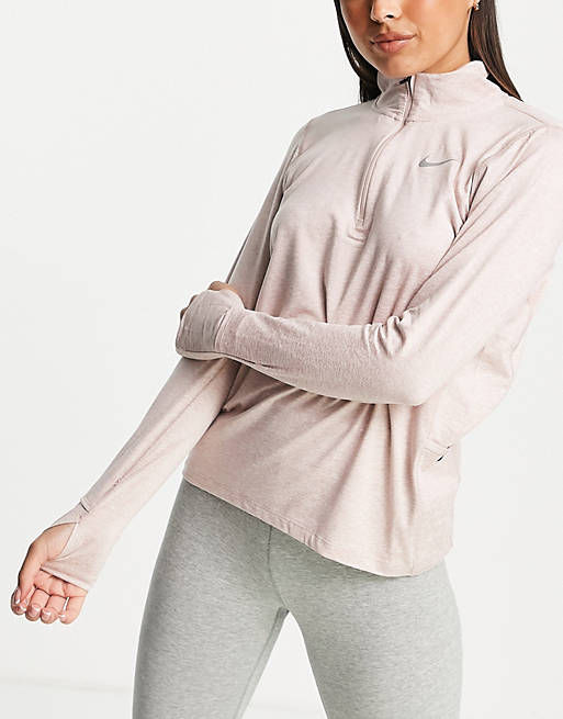 Women Nike Running Element Dri-FIT half zip top in pink marl 