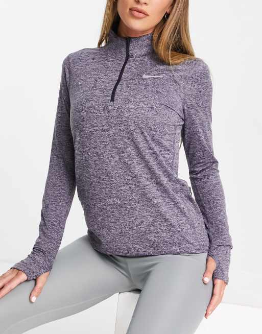 Nike – Running Element Dri-FIT – Lila topp med dragkedja vid halsen