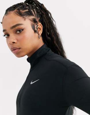 nike running element half zip long sleeve top in black