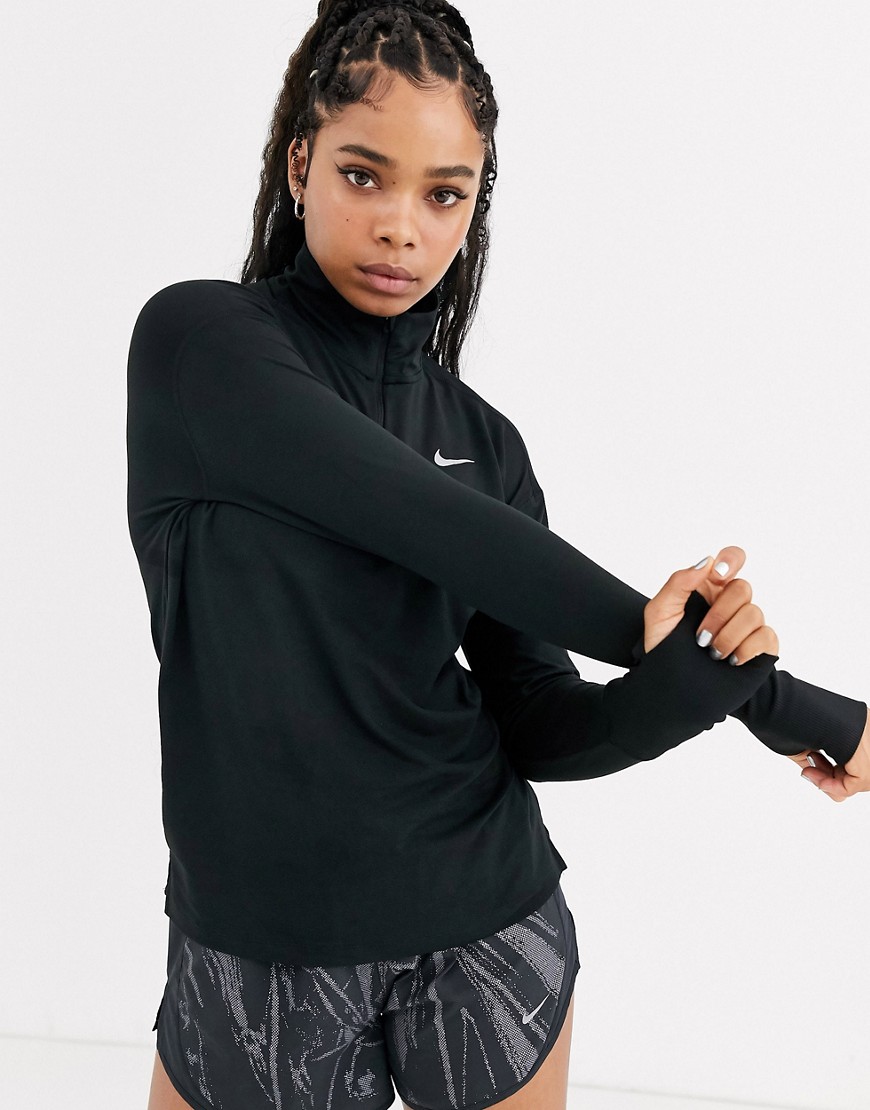 Nike Running – Element – Svart topp med lång ärm och halvlång dragkedja