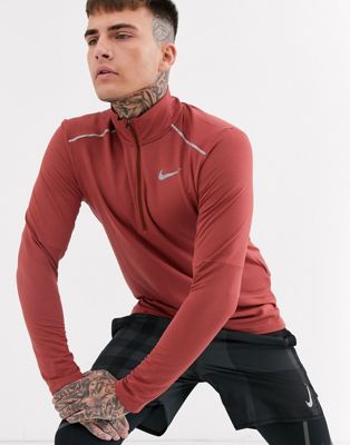 Nike Running - Element - Sweatshirt met korte rits in kaneelbruin-Rood