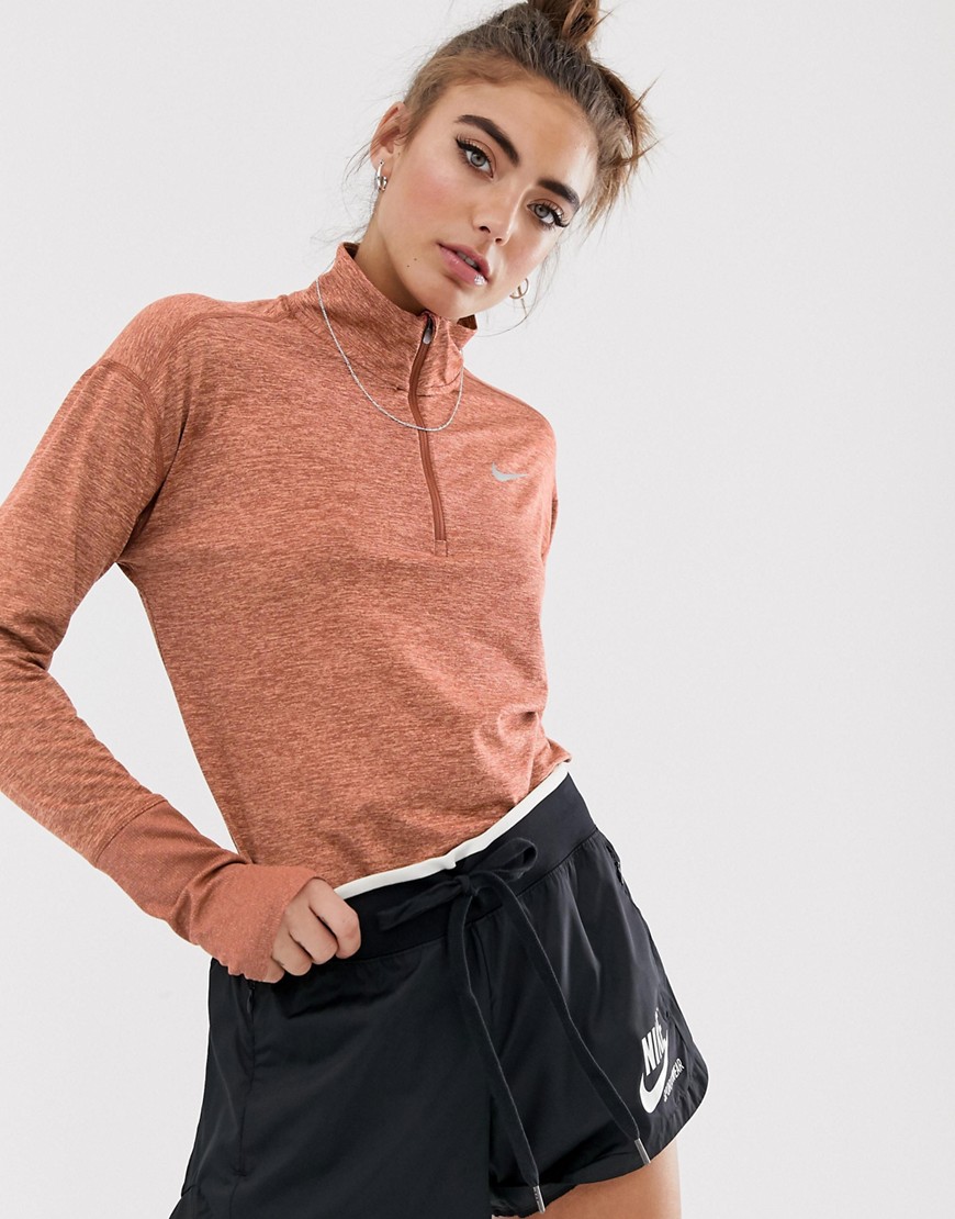 Nike Running - Element - Top met korte rits in perzikkleur-Oranje