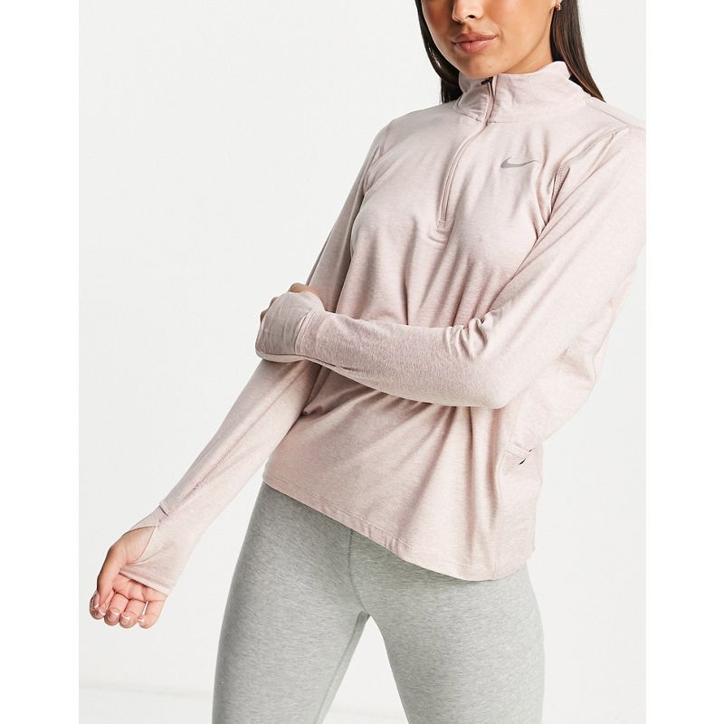 Donna Activewear Nike Running - Element - Top rosa mélange in tessuto Dri-FIT con zip corta