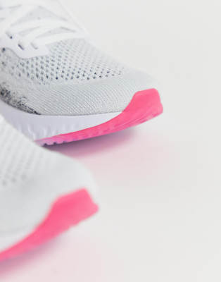 nike running epic react flyknit sneakers in blue and pink
