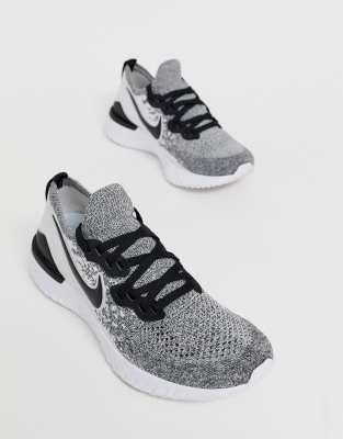 nike running epic react flyknit trainers in grey and black