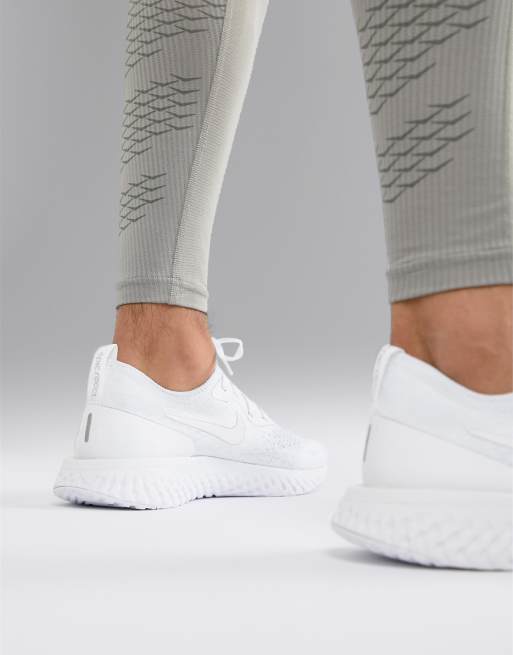 nike running epic react flyknit trainers in triple white nike running epic react flyknit trainers in triple white