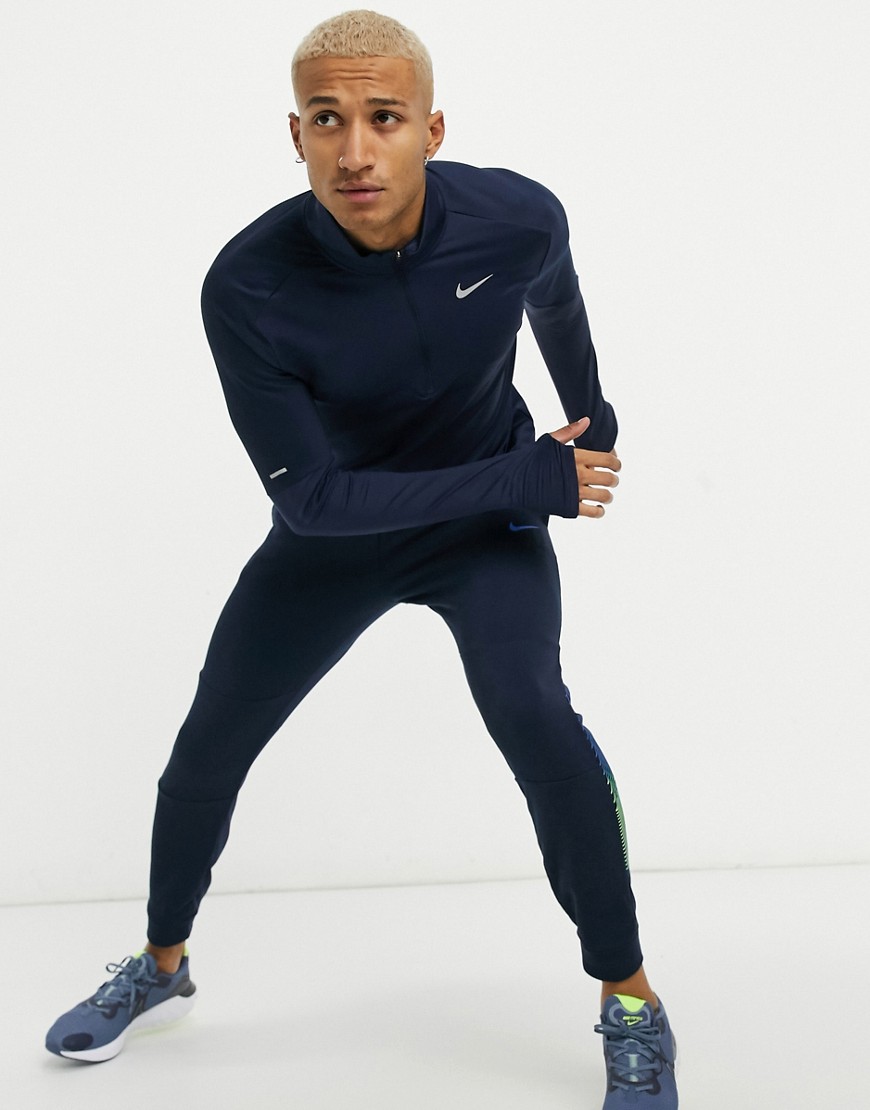 Nike Running – Essentials – Dri-FIT Element – Marinblå topp med halvlång dragkedja