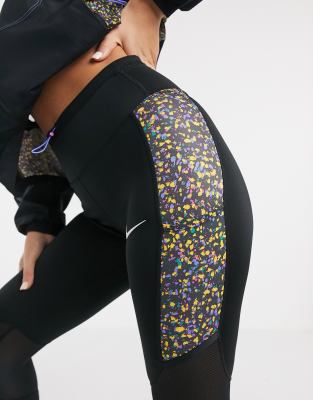 nike running fast cropped leggings in black and orange