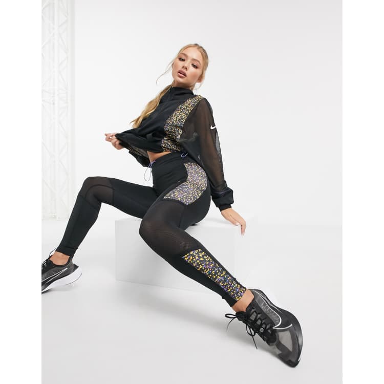 Nike Running Fast cropped leggings in black and orange