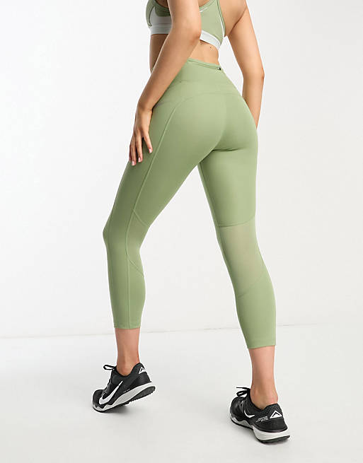 Nike Running Dri Fit Womens Small S Leggings Army Green Drawstring