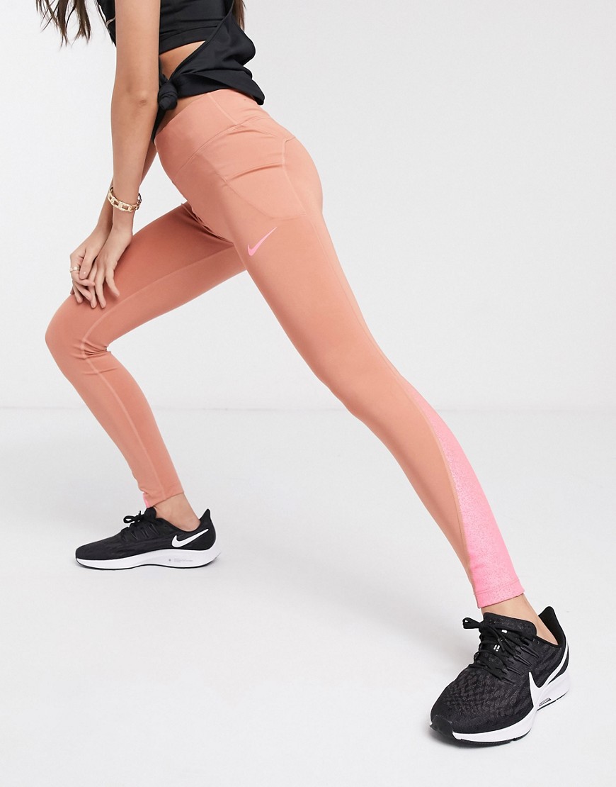 Nike Running – Fast tight runway – Puderrosa leggings-Svart