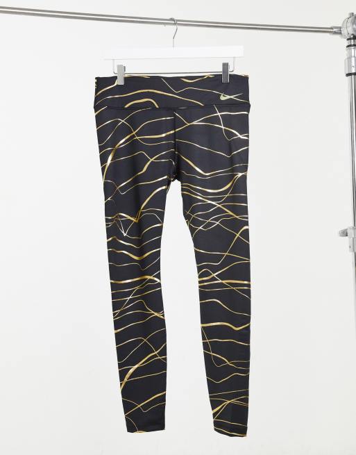 Nike Running – Fast Tight – Svarta och guldfärgade leggings