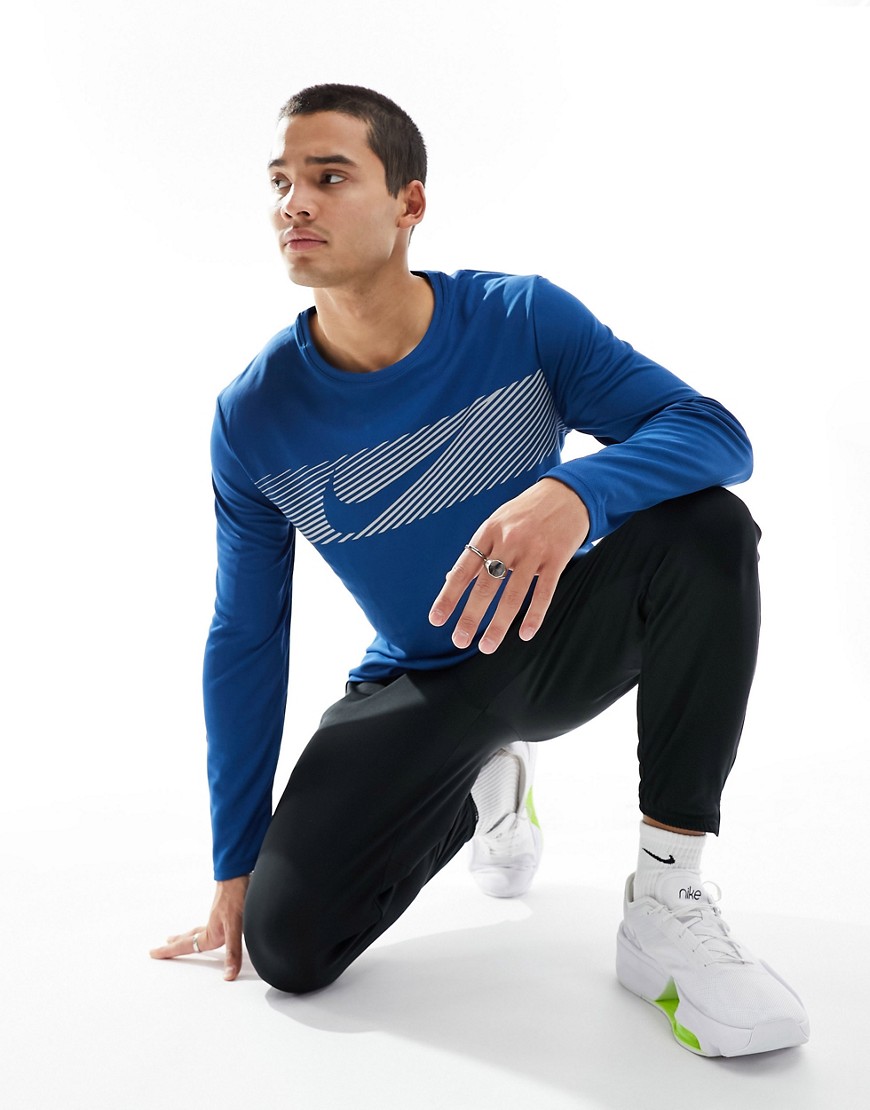 Nike Running Flash Dri-FIT Miler reflective long sleeve top in blue