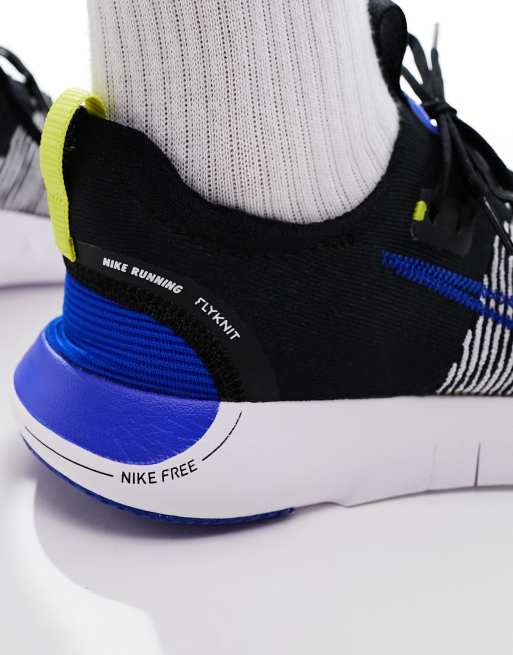 Nike Running Free Run Flyknit Next sneakers in black and blue | ASOS