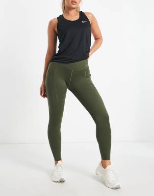 Nike Running - GO Dri-FIT High Impact - 7/8-Leggings in Khaki mit mittelhohem Bund-Grün