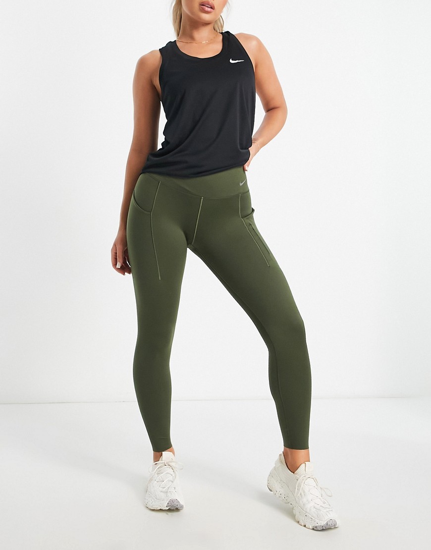 Nike Running GO Dri-FIT high impact mid rise 7/8 leggings in khaki-Green