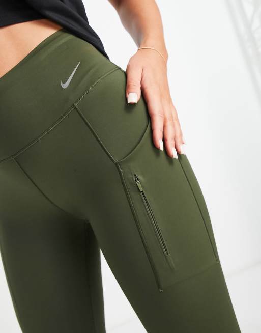 Nike Running GO Dri-FIT high impact mid rise 7/8 leggings in khaki