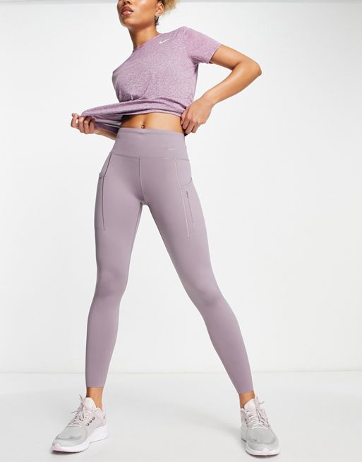 Nike Running GO Dri-FIT high impact mid rise 7/8 leggings in light pink ...