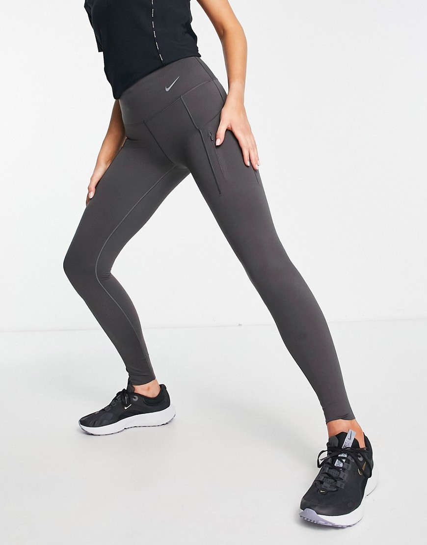 Nike Running GO Dri-FIT high impact mid rise leggings in grey