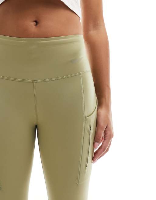 Nike Running Go mid rise Dri FIT 7 8 leggings in olive green ASOS