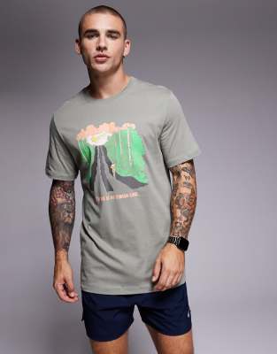 asos Nike Running graphic t-shirt in khaki