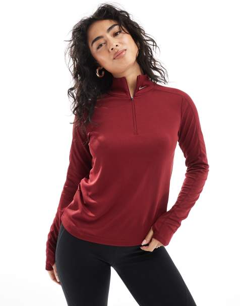 Nike Running - Gym Life Swoosh Pacer Dri-FIT - Top a maniche lunghe bordeaux con zip corta - view 1