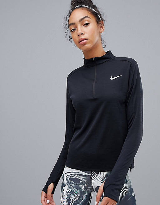 Nike Running half zip pacer long sleeve top in black | ASOS