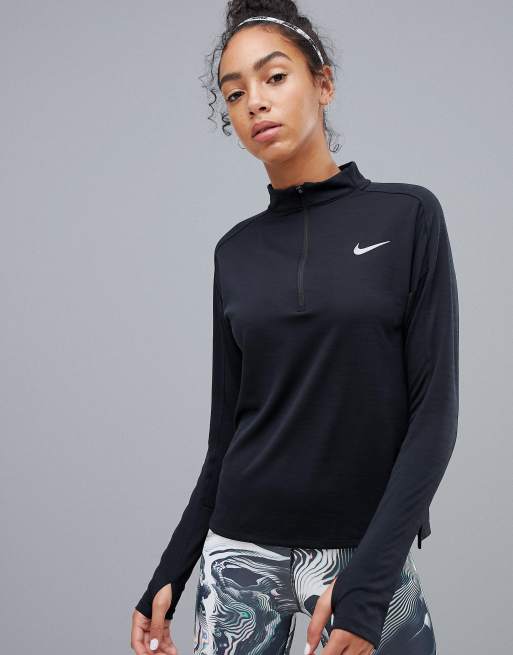 Nike Running half zip pacer long sleeve top in black