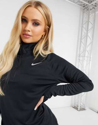 nike running half zip pacer top in black