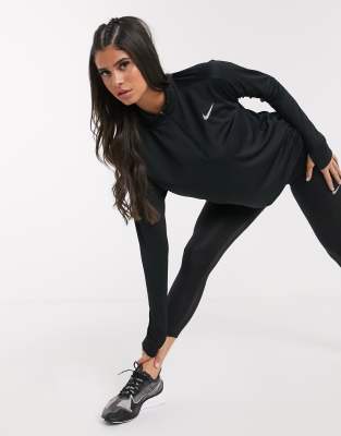 nike running half zip pacer top in black